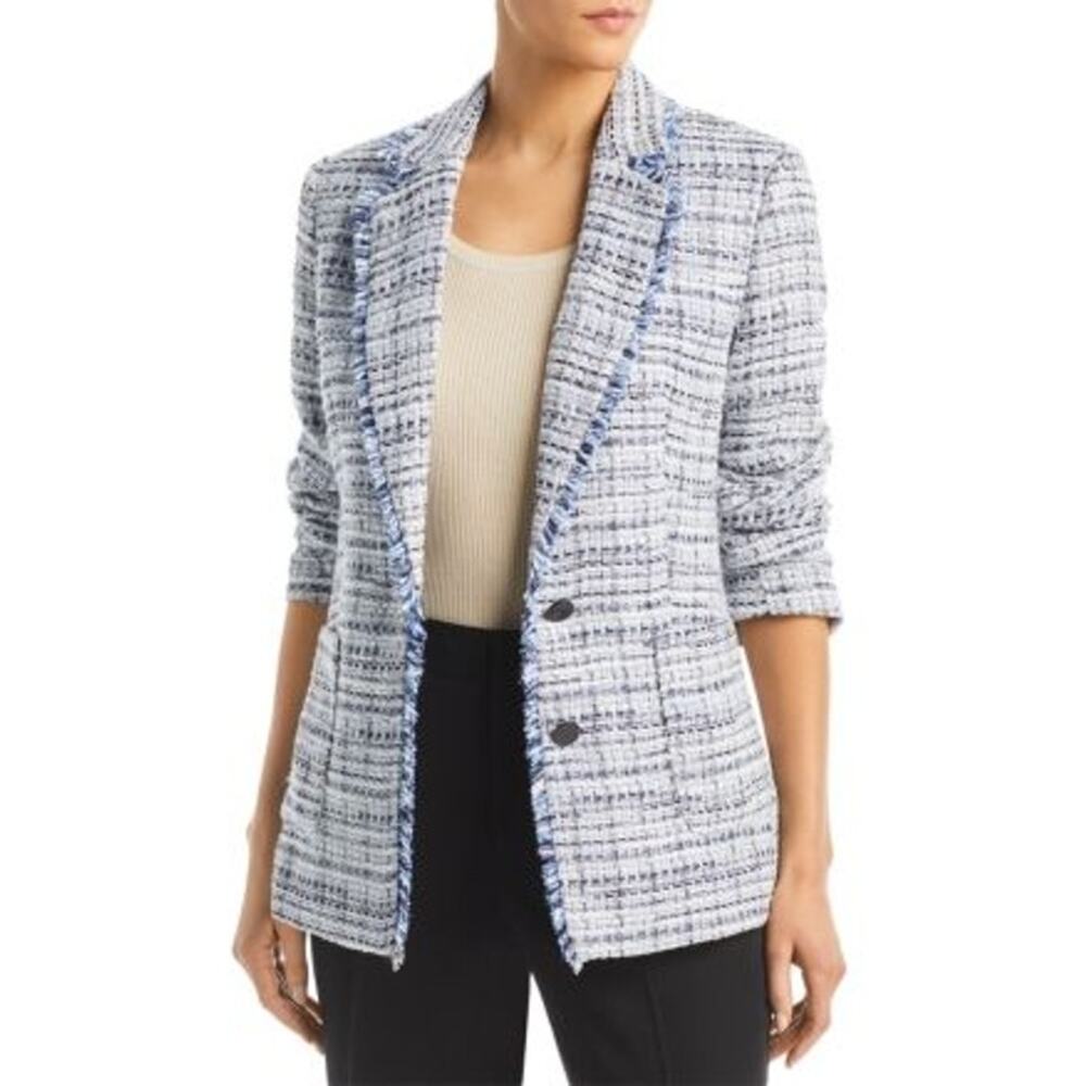 Karl Lagerfeld Blazer Jacket Tweed Academia Woven Classic Career Blue Size 6